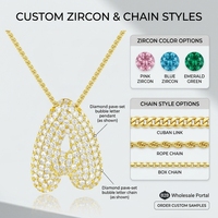 Collier en laiton plaqué or avec lettre bulle 3D classique en zircone, épaisseur 0,1-2,0 MIC