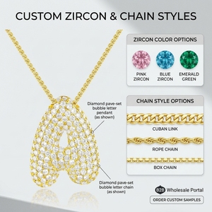 Collier en laiton plaqué or avec <span class=keywords><strong>lettre</strong></span> bulle 3D classique en zircone, épaisseur 0,1-2,0 MIC - Product Image 2