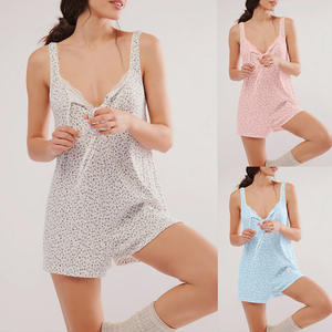 <span class=keywords><strong>Mujer</strong></span> 2025 verano transfronterizo nuevo para <span class=keywords><strong>Amazon</strong></span> fresco pequeño Floral sin mangas Siaman <span class=keywords><strong>pijamas</strong></span> Casual cintura elástica tela <span class=keywords><strong>de</strong></span> punto - Product Image 2
