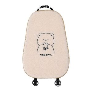 Car Seat Cushion White <b>Pink</b> Lambswool Luxury High Quality Universal Fit Plush Cute <b>Bear</b> Design Warms Car - Product Image 3