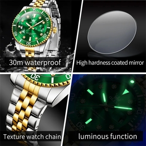 OLEVS 9809 <span class=keywords><strong>Orologio</strong></span> da Polso da <span class=keywords><strong>Uomo</strong></span> con Quadrante <span class=keywords><strong>Verde</strong></span>, Display Calendario e Data Automatica, Moda Business, Acciaio Inossidabile, Movimento al Quarzo Giapponese - Product Image 5