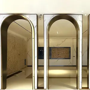 Paslanmaz çelik mutfak kapı çerçevesi dekoratif kapak Trim Metal şeritler paslanmaz çelik şampanya altın renk ark şekli