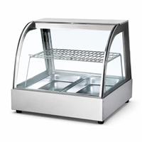 Lemari Pemanas Makanan Komersial dengan Kaca Lengkung Stainless Steel, Showcase Penghangat Makanan 220V 600W