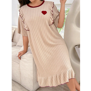Camicia da Notte Estiva Comoda e Larga con Volant a Cuore, <span class=keywords><strong>Pigiama</strong></span> Loungewear per Donne <span class=keywords><strong>Taglie</strong></span> <span class=keywords><strong>Forti</strong></span>. - Product Image 2