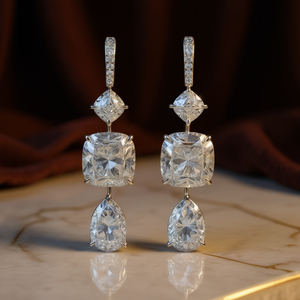 Orecchini pendenti lunghi a goccia color argento da donna, gioielli da festa in stile nuziale - Product Image 2