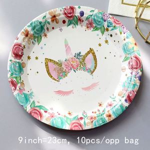 Ensemble de fournitures arc-en-ciel pour décorations d'anniversaire pour filles, assiettes et gobelets en papier sur le thème de la licorne - Product Image 4