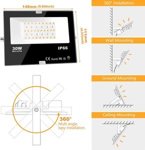 Projecteurs <span class=keywords><strong>LED</strong></span> intelligents RGBW 30W (<span class=keywords><strong>équivalent</strong></span> 300W) 3000 LM avec contrôle par application, IP66, 2700K, 16 millions de couleurs et synchronisation musicale, lot de 2 - Product Image 4