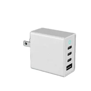 Pengisi daya dinding 4-Port QC3.0 65W, cepat UK USB-C 65W Gan pengisi daya perjalanan ponsel kompatibel dengan catu daya Desktop