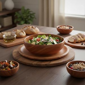 Premium Quality Handmade Wooden <b>Serving</b> Plates and Bowls <b>Set</b> for Dining Table Kitchen and Restaurant Use Available For Sale - Product Image 2