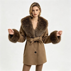 <span class=keywords><strong>Manteau</strong></span> mi-long en mélange de laine de chameau pour <span class=keywords><strong>femme</strong></span> Zeyu, chaud pour l'hiver, avec col et poignets en fausse fourrure, ceinturé, veste tendance pour <span class=keywords><strong>femme</strong></span> - Product Image 3