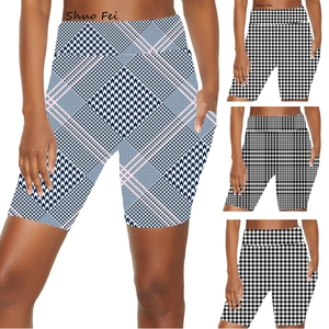 Nouveauté été pour <span class=keywords><strong>femme</strong></span> : <span class=keywords><strong>Short</strong></span> <span class=keywords><strong>de</strong></span> sport, yoga et cyclisme décontracté, taille élastique, mi-lustre, motif <span class=keywords><strong>pied</strong></span>-<span class=keywords><strong>de</strong></span>-<span class=keywords><strong>poule</strong></span> - Product Image 1
