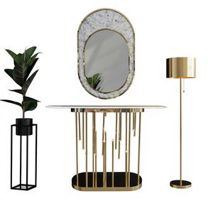 Aporta un Toque de Elegancia Contemporánea a tu Hogar con esta Impresionante Mesa Consola de Pared con Marco de Acero Inoxidable y Espejo para Bodas - Product Image 1