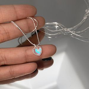Moonstone Heart Pendant Double Layer Necklace For Women Simple Minimalist Clavicle Chain Gift Jewelry - Product Image 3