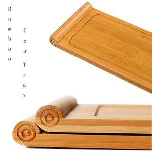 Bamboo scroll-shaped tea tray, household dry brewing tea <b>table</b>, tea serving tray, Japanese style, simple solid wood <b>mini</b> - Product Image 4