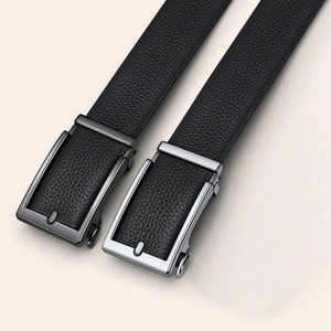 Cinturón de Cuero Genuino para <span class=keywords><strong>Hombre</strong></span>, Diseño de Lichee de Lujo, Cinturón de <span class=keywords><strong>Piel</strong></span> de Vacuno Auténtica, Estilo Casual de Negocios, Cinturones con Hebilla Automática, Venta al Por Mayor - Product Image 4