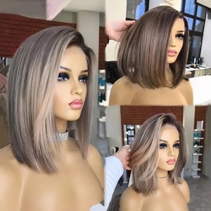 Peluca de Cabello con Clip, Color Rubio Ceniza con Reflejos, Corte <span class=keywords><strong>Bob</strong></span> Corto, Cabello Virgen Ruso con Cutícula Alineada, Pelucas con Frente de Encaje Transparente para Mujeres Blancas - Product Image 2