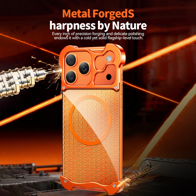 Luxury Frameless Magnetic Aluminum Alloy+PC Texture Phone Case for iPhone 17 16 15 Pro 17 Air 15 16 17 Pro Max Anti-drop Case