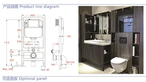 Slim! fit Zisterne wandhängende WC Toilette HDPE Kunststoff Doppelspülung verdeckter Zisterntank mit Metallrahmen
