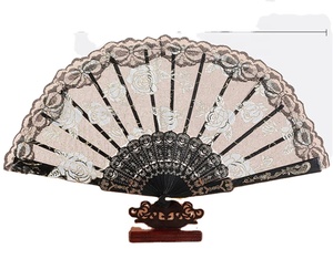 Hot Sale Fashion Foldable Lace <b>Edge</b> Rose PP Hot Stamping <b>Plastic</b> Bone Hand Fan 23x42.5cm Custom Tags for Wedding Gift - Product Image 6