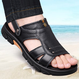Sandales de plage en cuir souple pour hommes, semelle épaisse, antidérapantes, plates, à enfiler, tailles jeunes 40 41 42 43 44 45 46 47 48 49 50 - Product Image 2