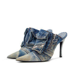 รองเท้าแต่งตัวMake-<span class=keywords><strong>old</strong></span> Denimครึ่งรองเท้าแตะผู้หญิงPointed ToeสูงStilettoรองเท้าส้นสูงสุภาพสตรีฤดูร้อนกระเป๋าDesigner Slip-Onรองเท้าแตะ - Product Image 2