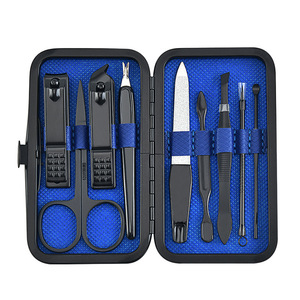 Professional 9 Pieces Stainless Steel <b>Manicure</b> Nail Care Tools Nail Clippers Pedicure <b>Kit</b> With Luxury Travel Case Black - Product Image 5