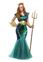 Ensemble de jeu de rôle pour couple Poseidon et sirène - Robe maxi à paillettes, tenue de style grec, costume de cosplay sur le thème de la mythologie océanique