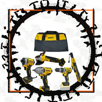 Ensemble d'outils à main sans fil 20V OEM en plastique jaune 5 en 1 Clé à chocs Meuleuse d'angle Tournevis Perceuse à percussion Outils professionnels