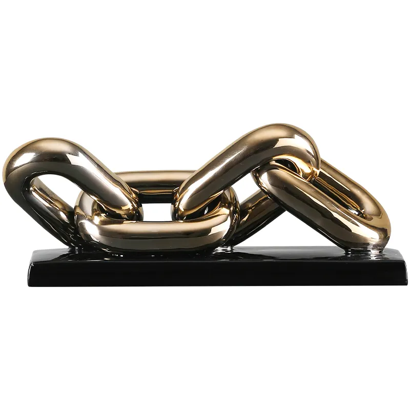 Nordic Golden Chain Statue Desktop Decor Ceramics Ring Chain Crafts Statuette Home Decoration