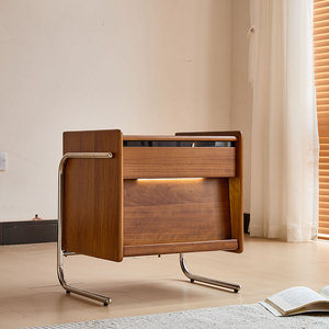 Nordic Modern Bedroom Bed Storage <b>Side</b> <b>Table</b> With 2-<b>Drawer</b> Metal Legs Apartment-Friendly Floating Nightstand K117 Modern Design - Product Image 6