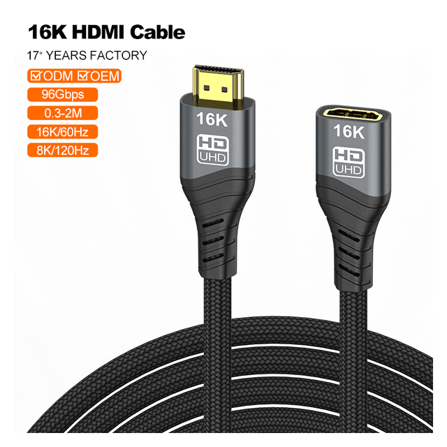 8K HDMI Extension Cable, HDMI 2.2 Male to Female Cable, Nylon Braided HDTV Extender  HDMI Cable Support 16K/60Hz 8K/120Hz 96Gbps