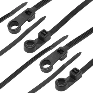 FSCAT UV Black Plastic Ties with Screw Holes 100 pcs15.7" Mounting Head Electrical Ties 120 lbs