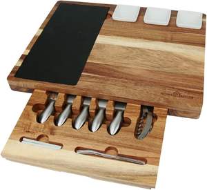 Gran oferta, juego de pizarra y tabla de <span class=keywords><strong>queso</strong></span> de madera, diseño de cajón, bandeja para servir alimentos con cuchillo inoxidable y cuencos de cerámica - Product Image 6
