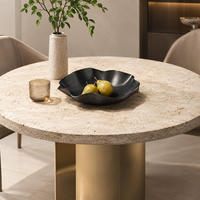 Table à manger ronde moderne et durable en marbre artificiel, base en acier carbone, mobilier de salle à manger de luxe pour la maison, l'hôtel et le restaurant
