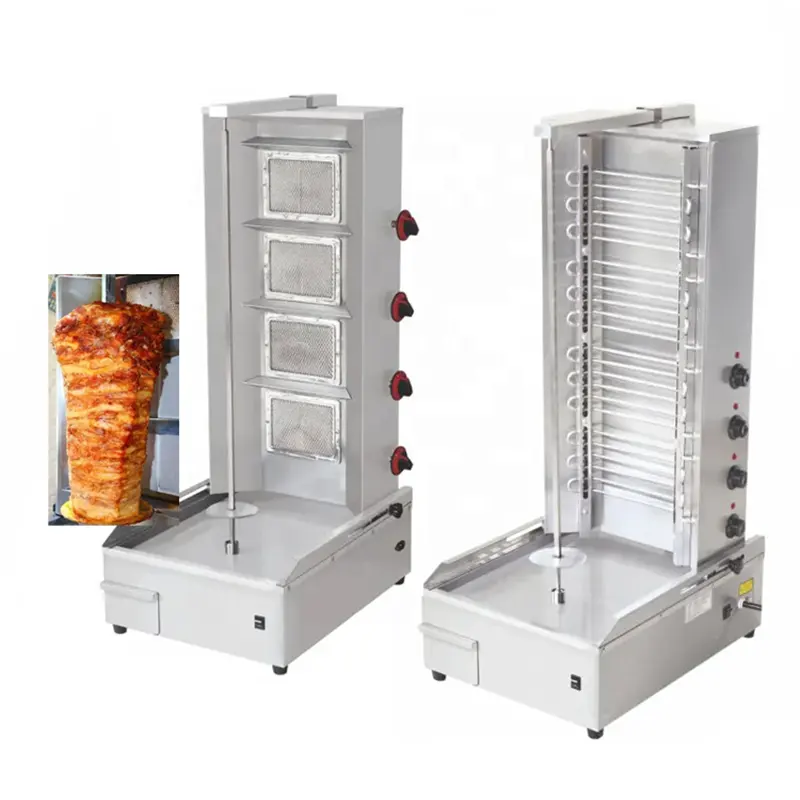 Yüksek kaliteli paslanmaz çelik elektrikli ve gaz ızgara makinesi orta doğu barbekü Shawarma kebap yapma ekipmanları