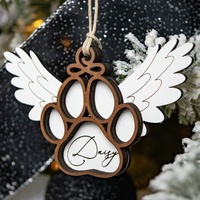 Nouveauté transfrontalière : Pendentif commémoratif 3D en buis Ailes d'ange et Patte de chien, design moderne et épuré, pour décoration de Noël et de la maison