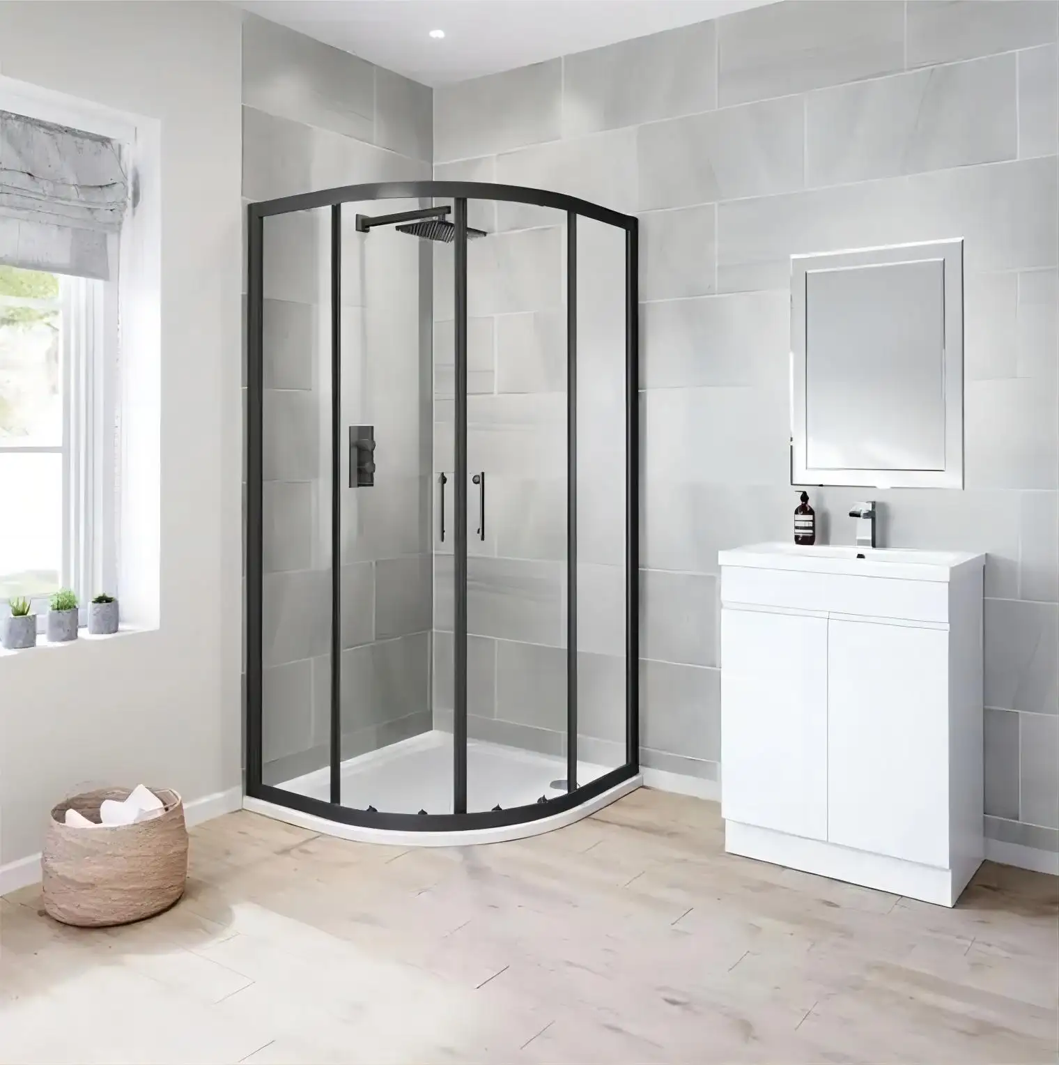 Özel tasarım ucuz akrilik siyah çerçeve duş odası muhafazaları sürgülü cam duş kapısı alüminyum donanım ile