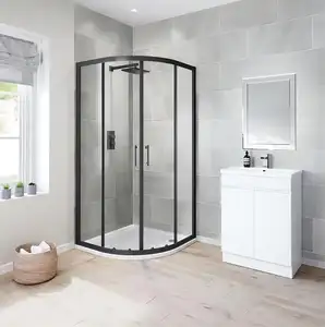 ประตูห้องอาบน้ำกระจกบานเลื่อนพร้อมอุปกรณ์อลูมิเนียมกรอบสีดำทำจากอะคริลิค