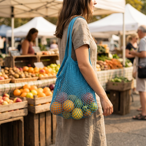Bolsa de Malla de Algodón Reciclado, Fabricante de Bolsas de Compras Transpirables y Sostenibles para Productos Frescos, Suministro OEM - Product Image 1