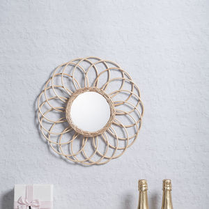 Espejo decorativo redondo de mimbre tejido, espejo de pared de ratán natural para la sala de estar, entrada, decoración del hogar - Product Image 3