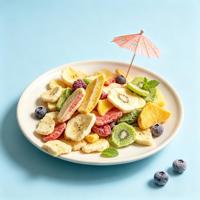 Gezonde gevriesdroogde groenten en aardbeien met natuurlijke zoetheid, gedroogd fruit in vacuümverpakking, FD-droogproces