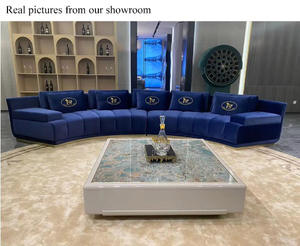 Sofa Setengah Lingkaran Gaya Nordik Eropa, Pelapis Kain Beludru Biru, Sofa Ruang Tamu, Canape Modern, Sofa Setengah Lingkaran - Product Image 6