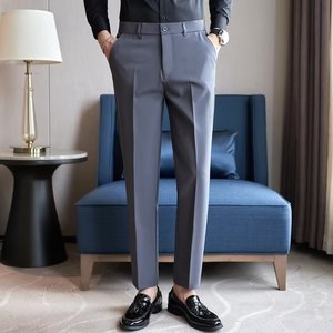 2026 New Men Slim Fit Stretch <strong>Wool</strong> Plain Dyed Formal Dress <strong>Pants</strong> Solid Color Versatile Straight Leg Trousers Office Weekend - Product Image 2