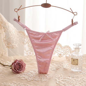 Culottes string en satin pour femmes, avec joli nœud, fines bretelles réglables, taille basse, lingerie de luxe, sous-vêtements tricotés unis, vente en gros - Product Image 3