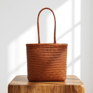Borsa Tote Vintage 3431 E in Vera Pelle Intrecciata a Mano, Grande Capacità, Borsa a Spalla in Pelle Bovina 2027 per Uso Quotidiano Femminile - Product Image 2