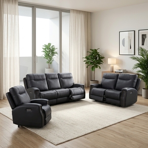 Fauteuil inclinable en cuir traditionnel, ergonomique et réglable, style minimaliste pour salon, ensemble de canapés 3+2+1 pour petits espaces avec clous décoratifs - Product Image 2