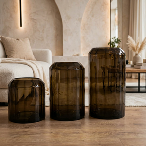 Vase en verre borosilicate ambré, facetté, rond, moderne, de luxe, résistant à la chaleur, pour mariage, table, maison et hôtel - Product Image 1