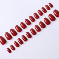 AIERFEI 24 pièces de faux ongles en gel souple, courts, ovales, courts et ronds, couleur unie, couleur rouge, fournisseur de faux ongles, vente en gros de faux ongles