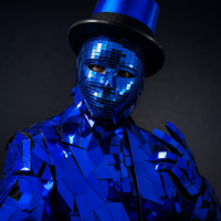 Costume de scène unisexe en polyester réfléchissant WisdomTimes Blue Red Mirror Man Stilt pour cosplay, carnaval et défilé
