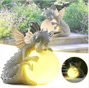 Dinosaure méditant à LED avec lampe solaire, Statues de jardin, Figurines <span class=keywords><strong>Dragon</strong></span> <span class=keywords><strong>dormant</strong></span> en plein air - Product Image 3